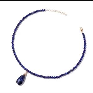 New Lapis Lazuli Beaded Necklace With Tear Drop Pendant W/ Giftable Pouch